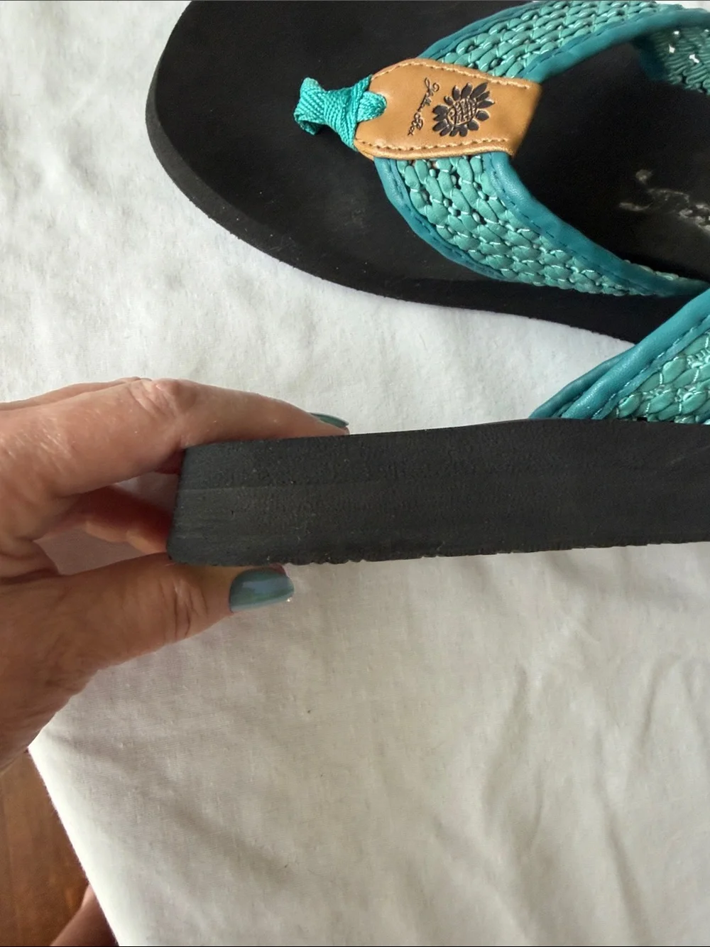 Yellow Box Teal Woven Thong Sandals with Tan Accent - Picture 6 of 13